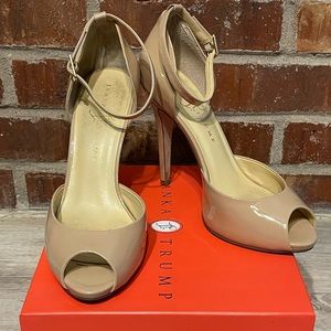 Ivanka Trump Nude Open Toe Pumps with Ankle Strap